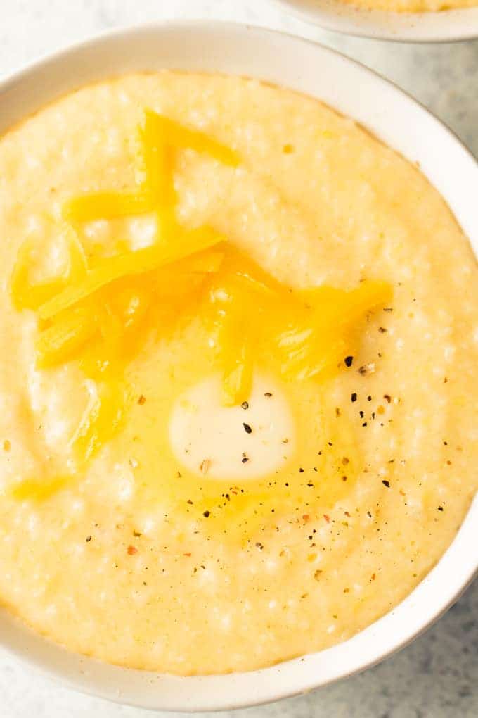 Bowl filled with creamy southern grits. 