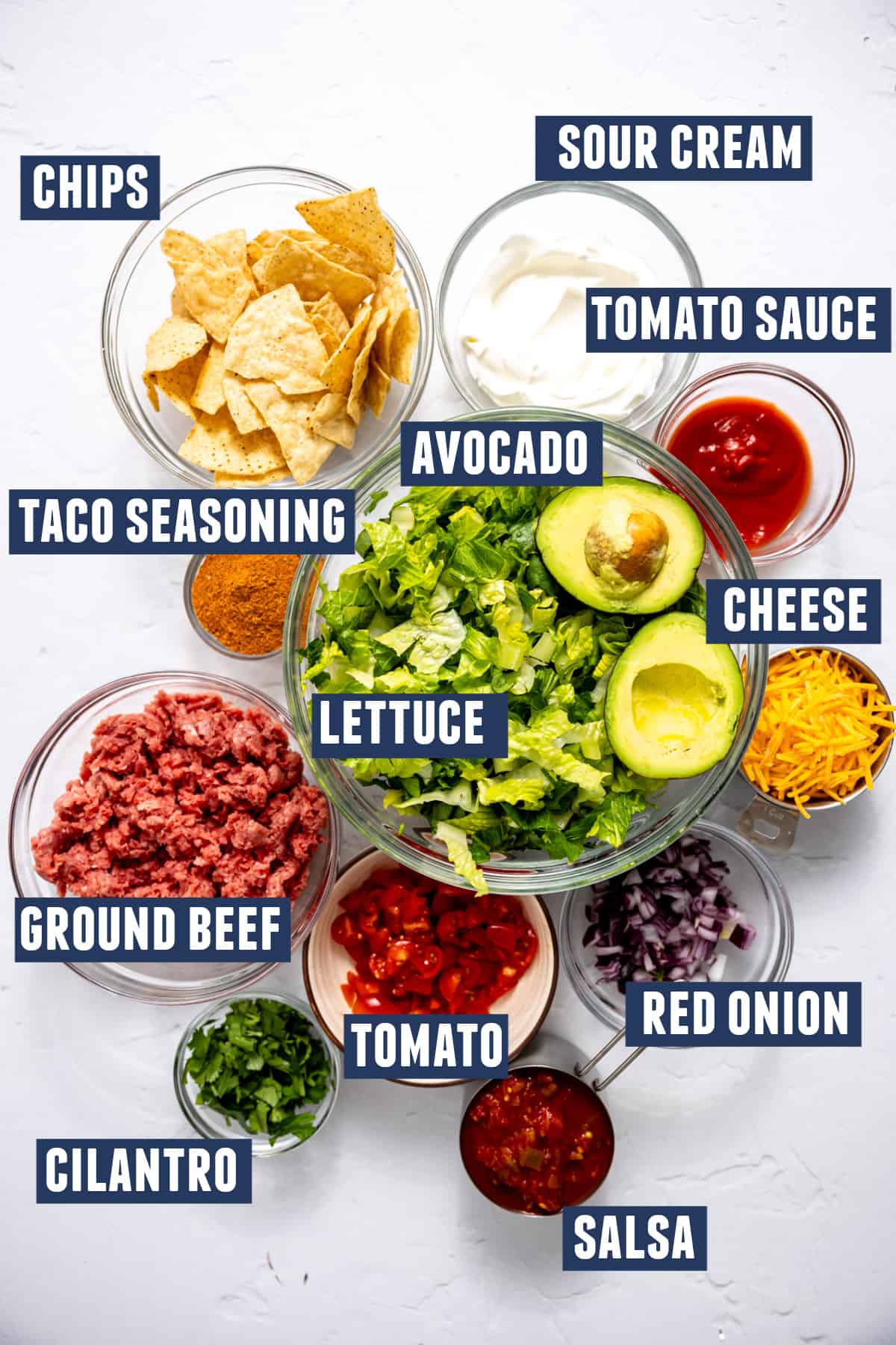 Ingredients needed for taco salad.