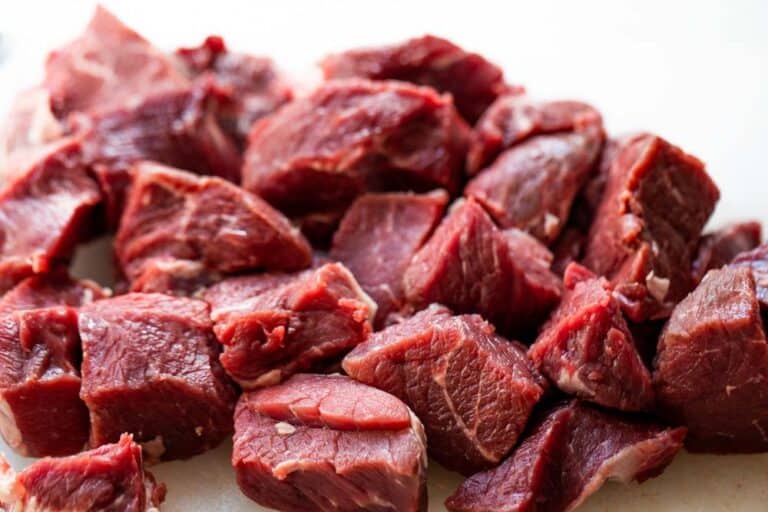 Raw chuck roast cut into 1-2 inch pieces.