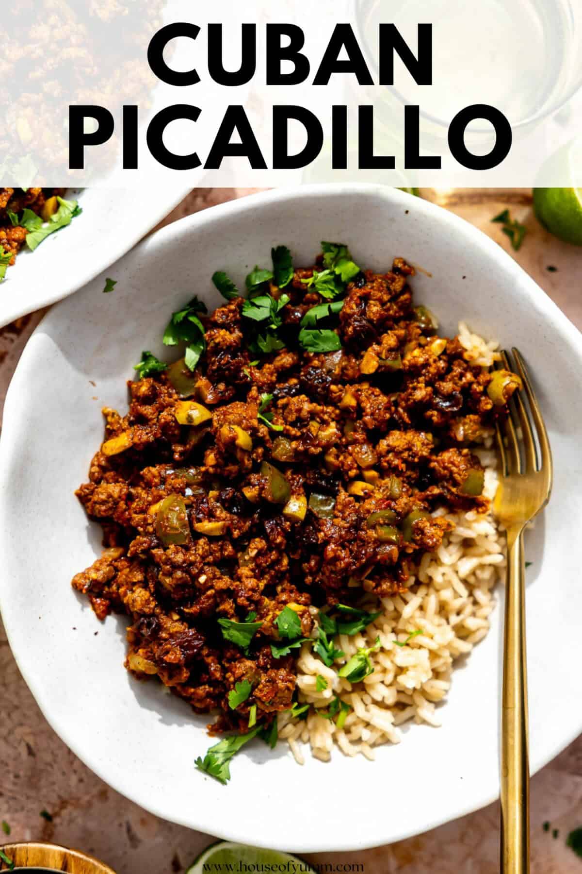 Cuban picadillo with text.