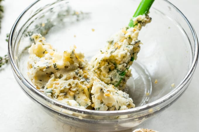 Mixed together garlic herb butter.