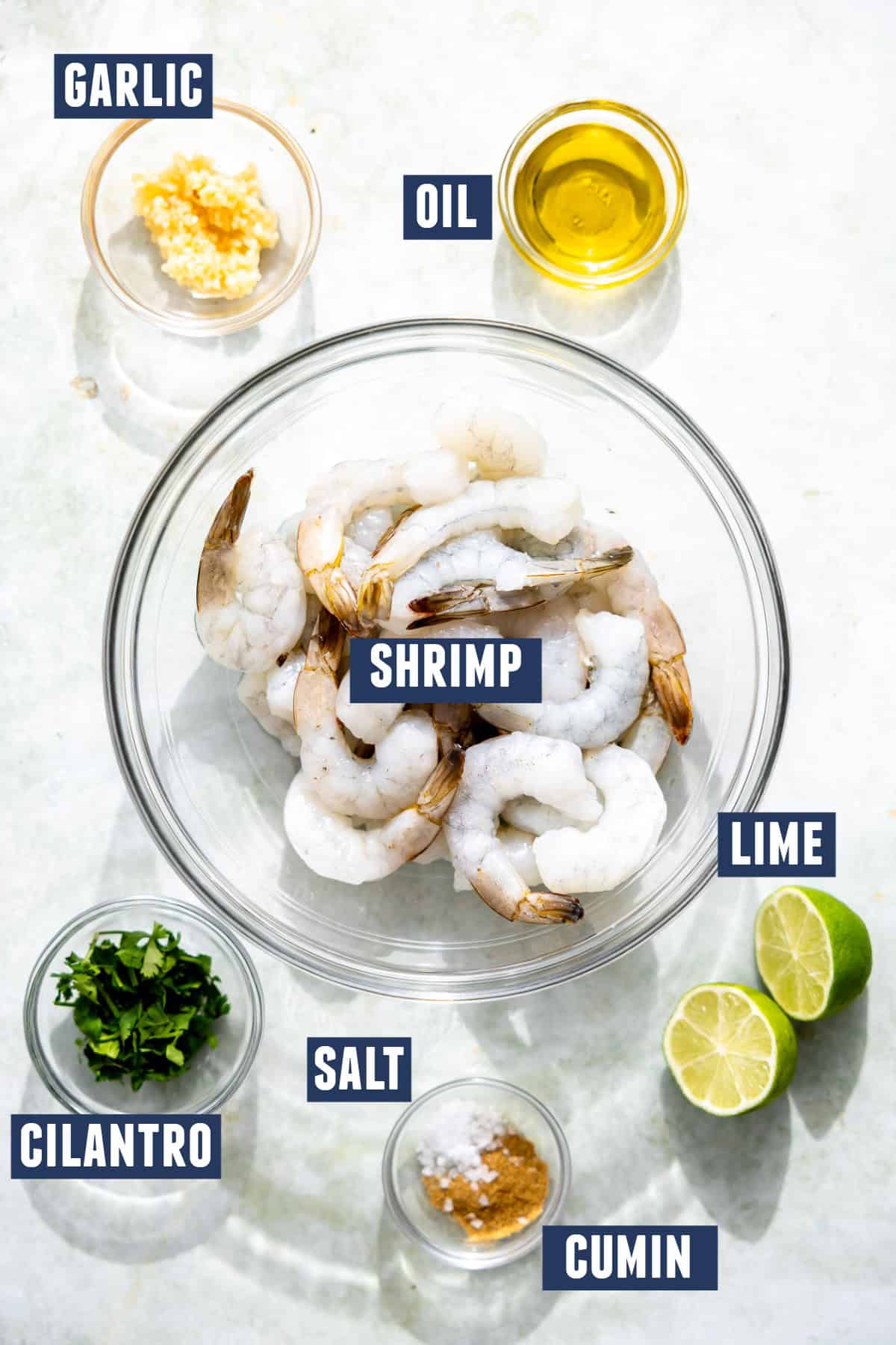 Ingredients needed to make cilantro lime shrimp. 