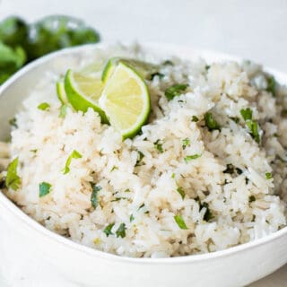Bowl filled with cilantro lime rice.