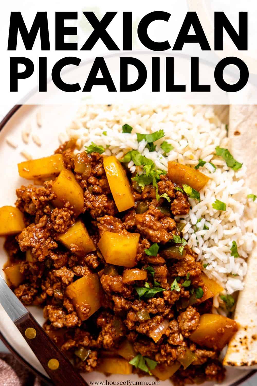 Mexican picadillo with text.