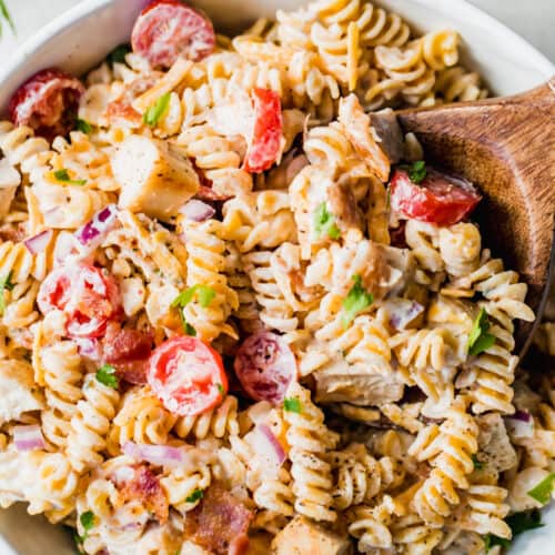 Chicken Pasta Salad- Loaded with Chicken and Bacon!