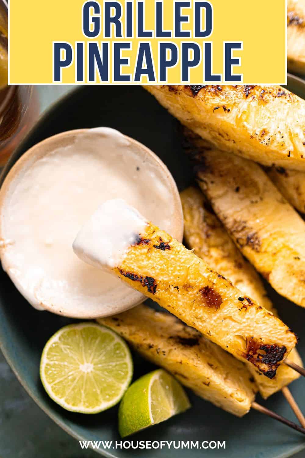 Grilled pineapple with text.