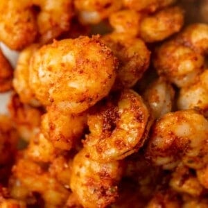 Cooked shrimp that has been coated with homemade taco seasoning.