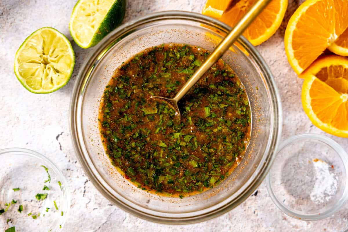 Carne asada marinade in a bowl.