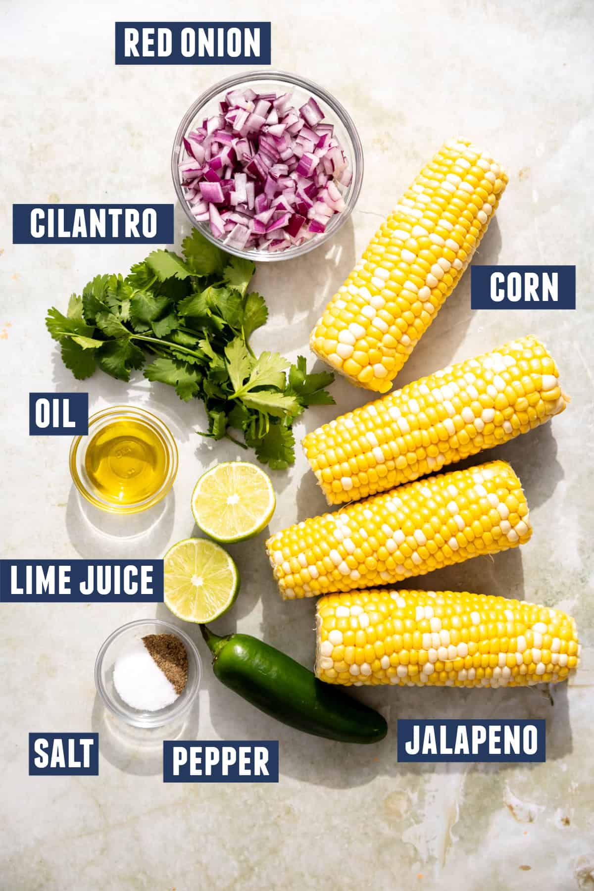 Ingredients needed for roasted corn salsa. 