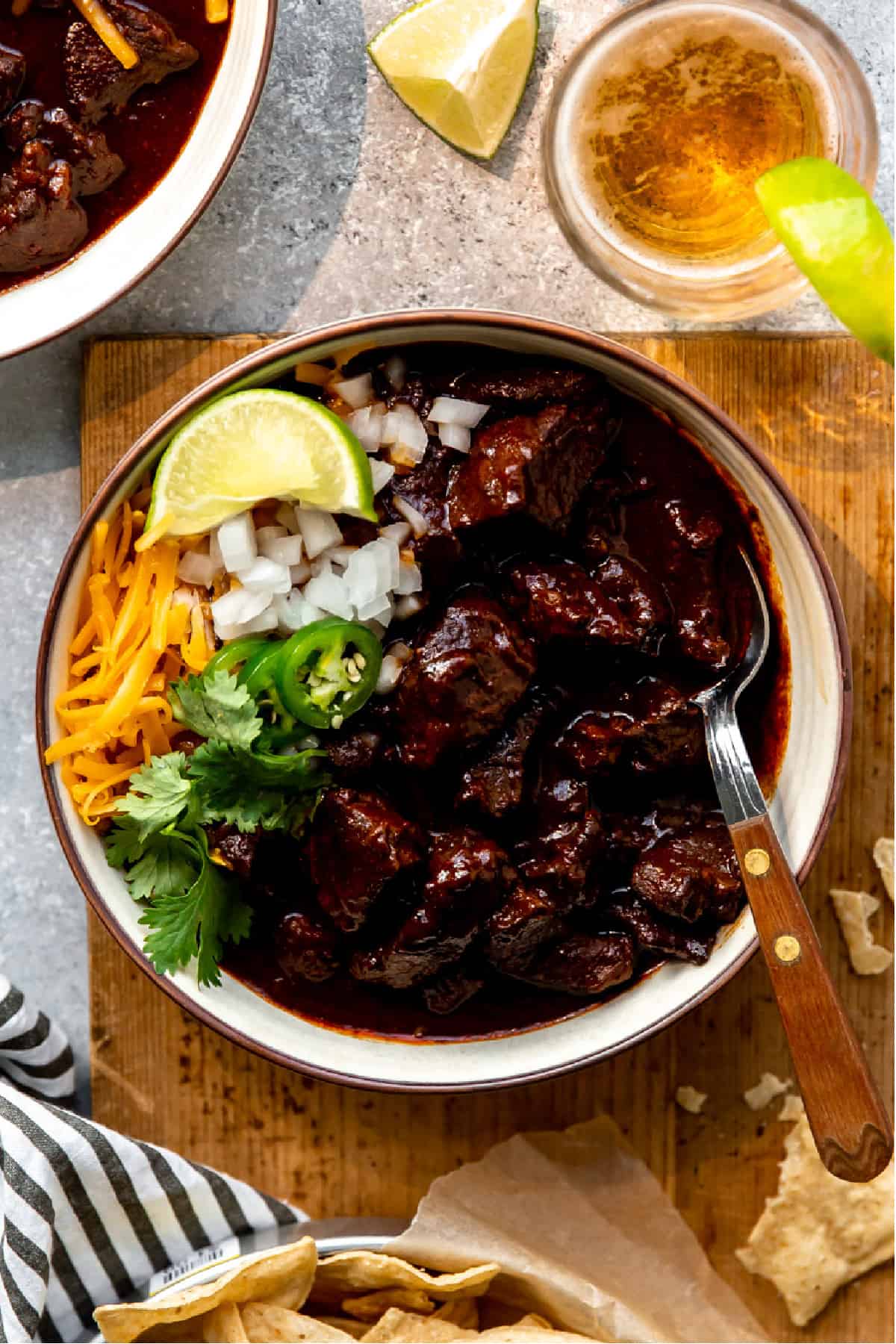 Bowl of authentic Texas Chili ready to be served. 