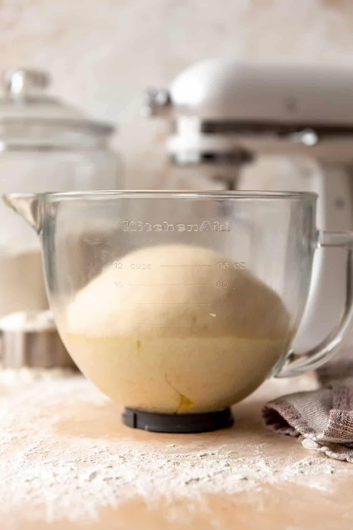 Dough more than doubled in size after rising.
