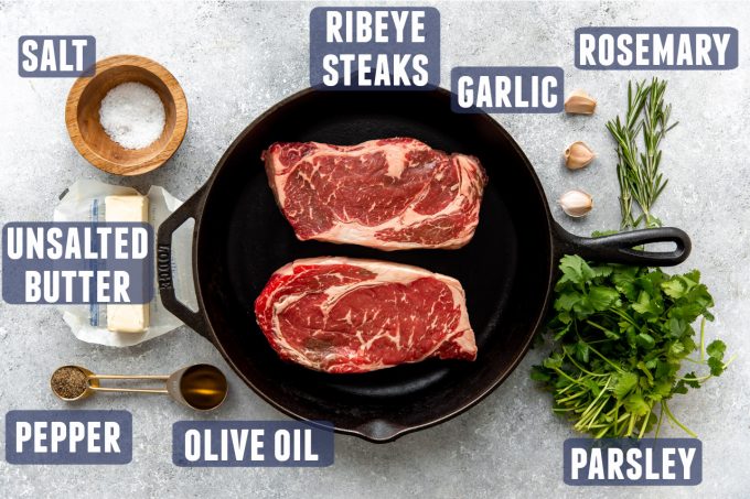 Ingredients needed for a pan seared steak