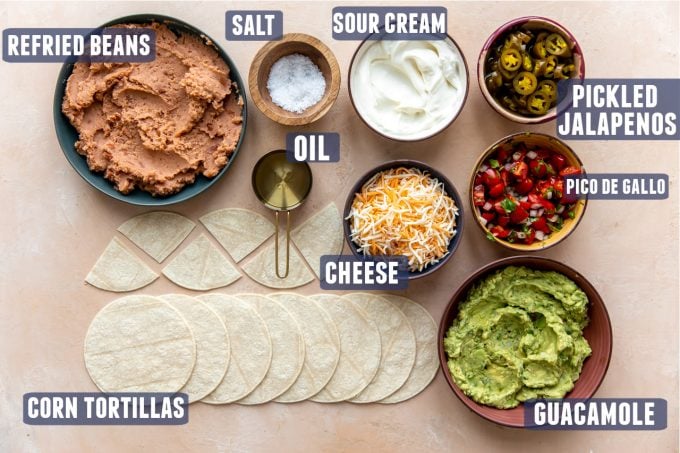 Ingredients needed for making nachos at home. 