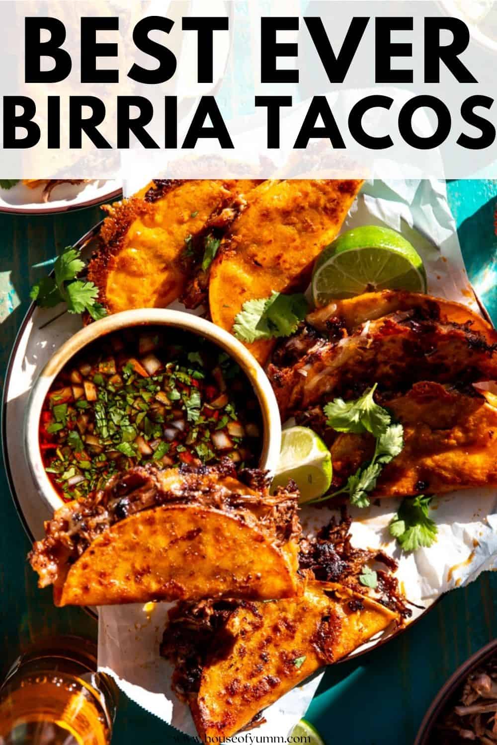 Birria tacos with text.
