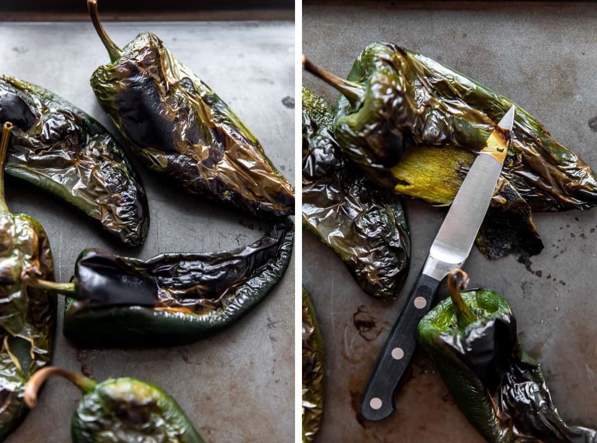 Poblano Peppers that have been roasted and blackened skin removed. 