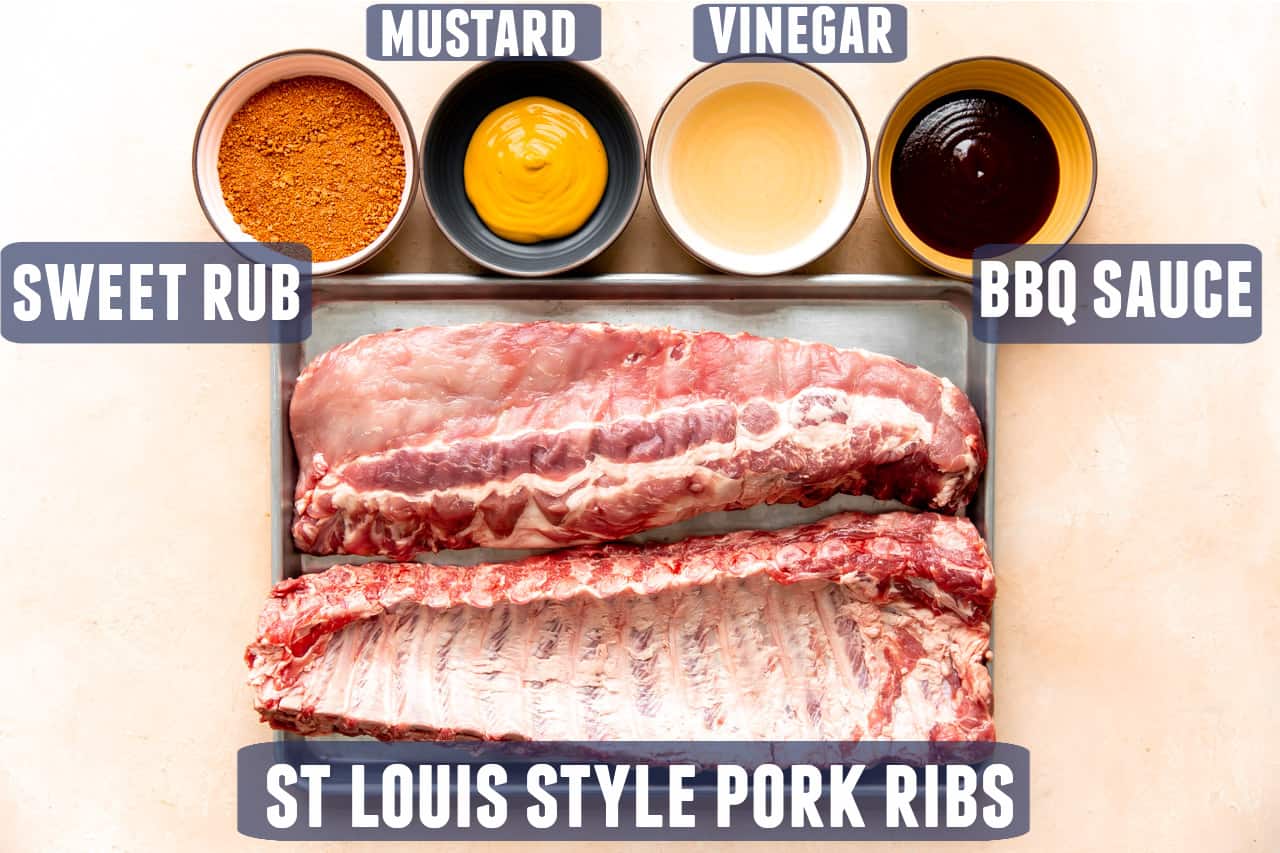 Ingredients laid on the counter to make smoked pork ribs. 