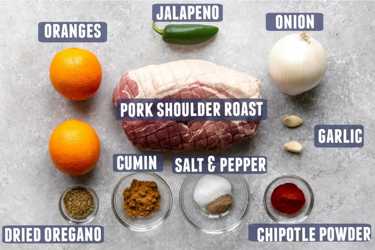 Ingredients needed for making Slow Cooker Carnitas.