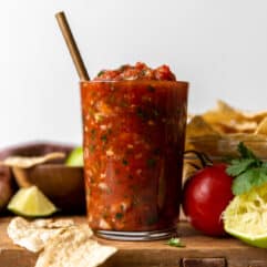 Jar of fresh homemade salsa.