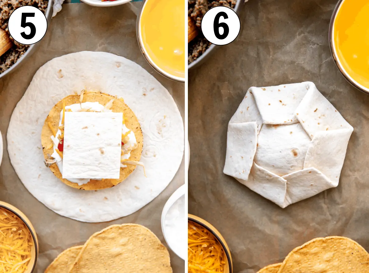 How to fold tortillas to make homemade Crunchwraps.