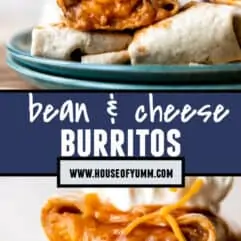 Pinterest image of bean and cheese burritos.