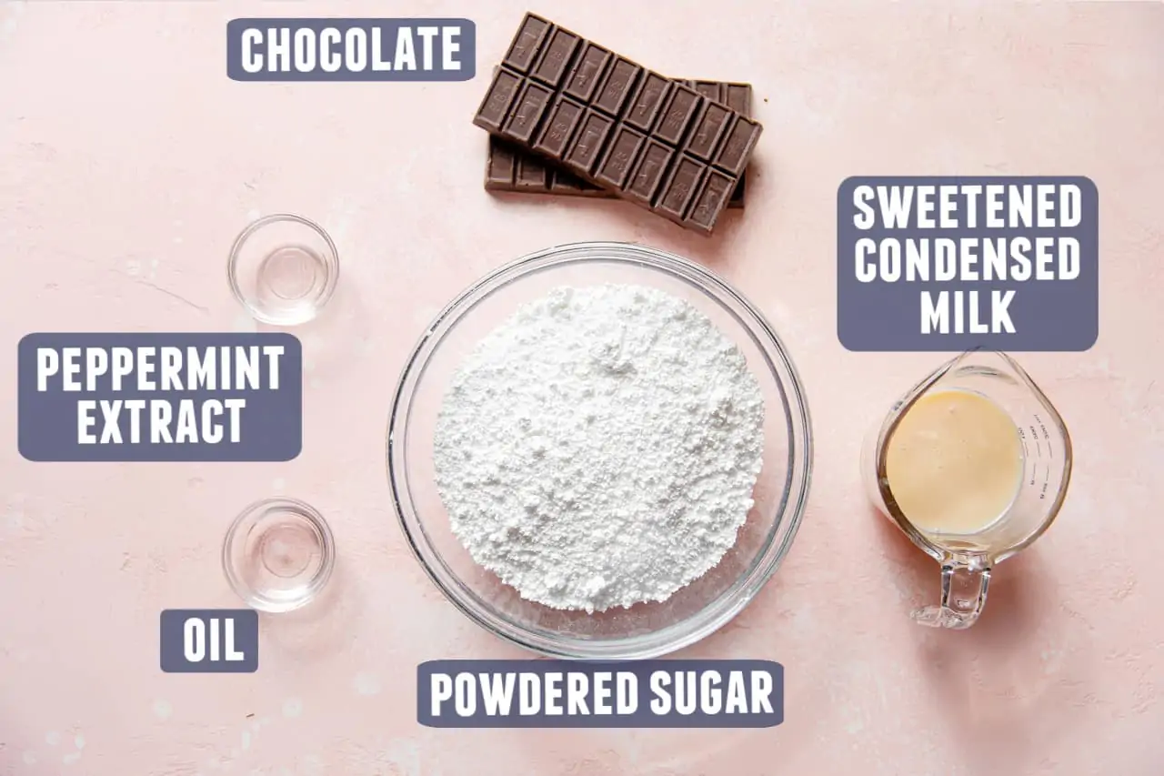 Ingredients needed for homemade peppermint patties laid on the counter.