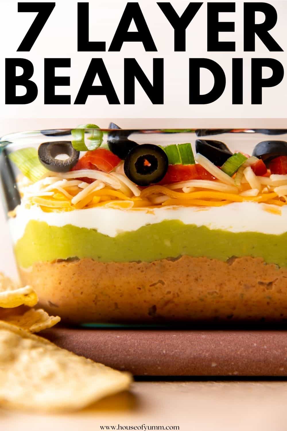 7 Layer dip with text.