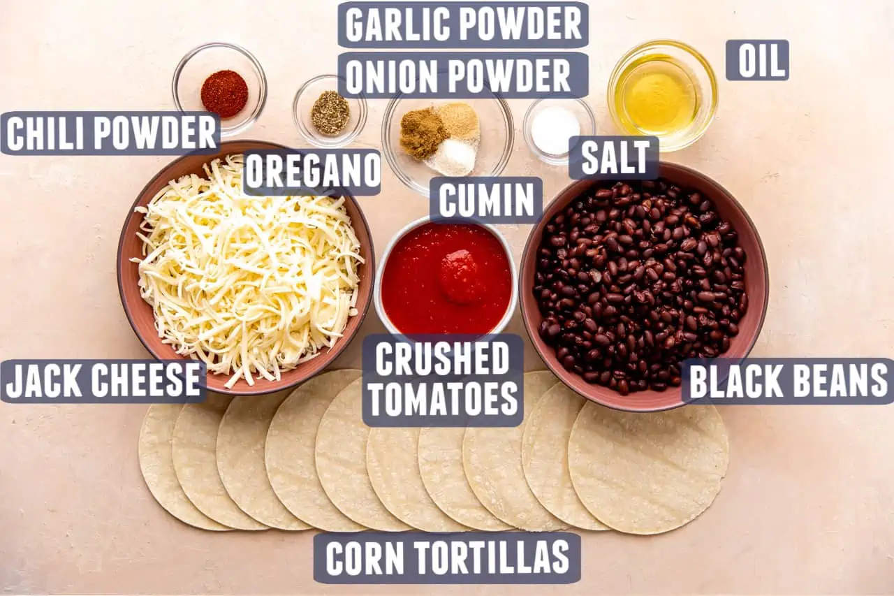 Ingredients needed to make black bean tacos laid out on the counter. 