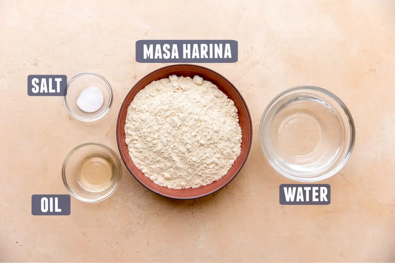 Ingredients needed for homemade corn tortillas