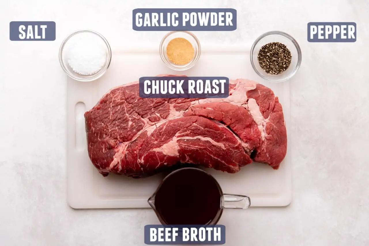 Ingredients needed to make a smoked chuck roast.