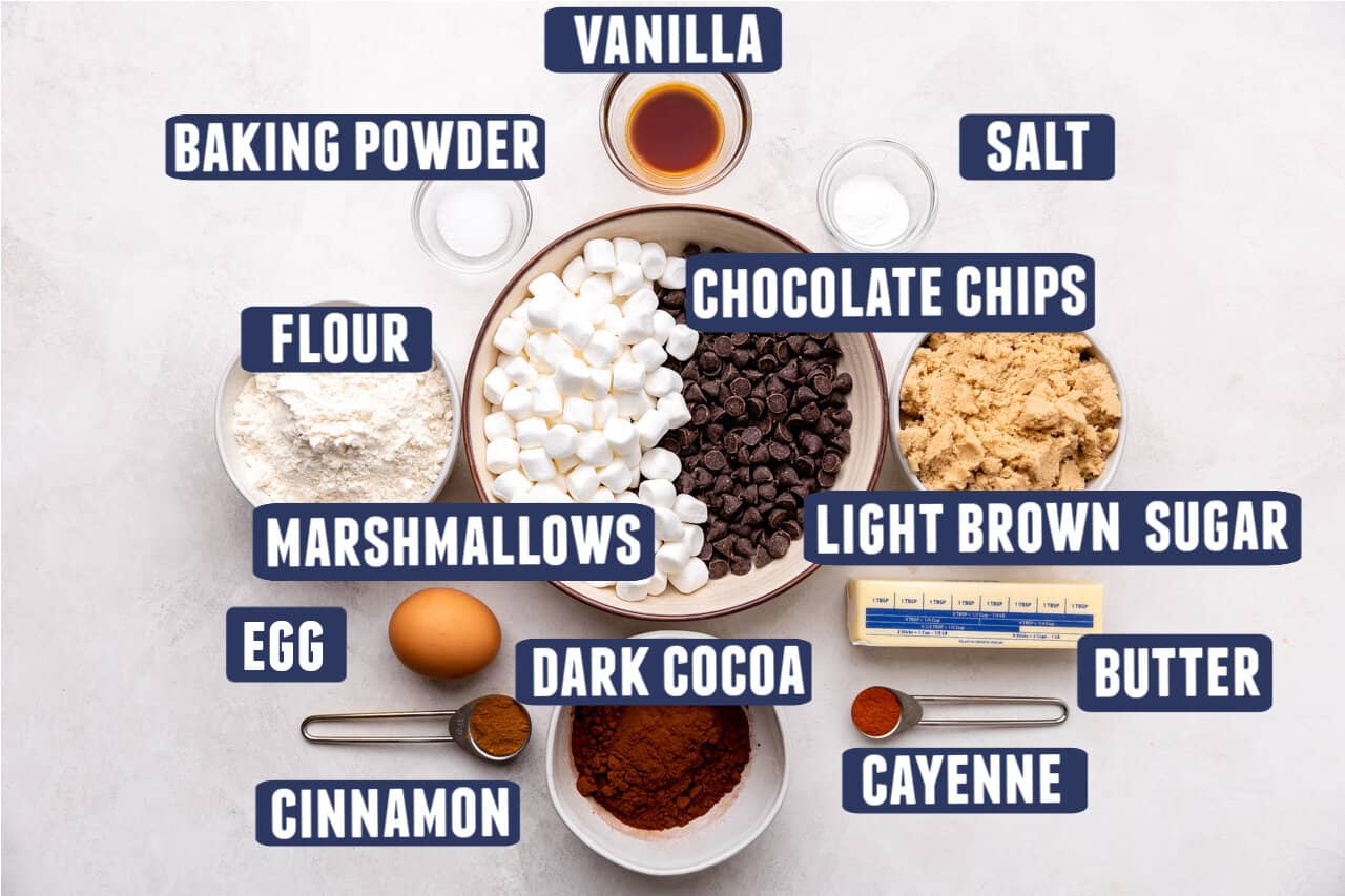 Ingredients needed to make Mexican Hot Chocolate cookies laid out on the counter. 