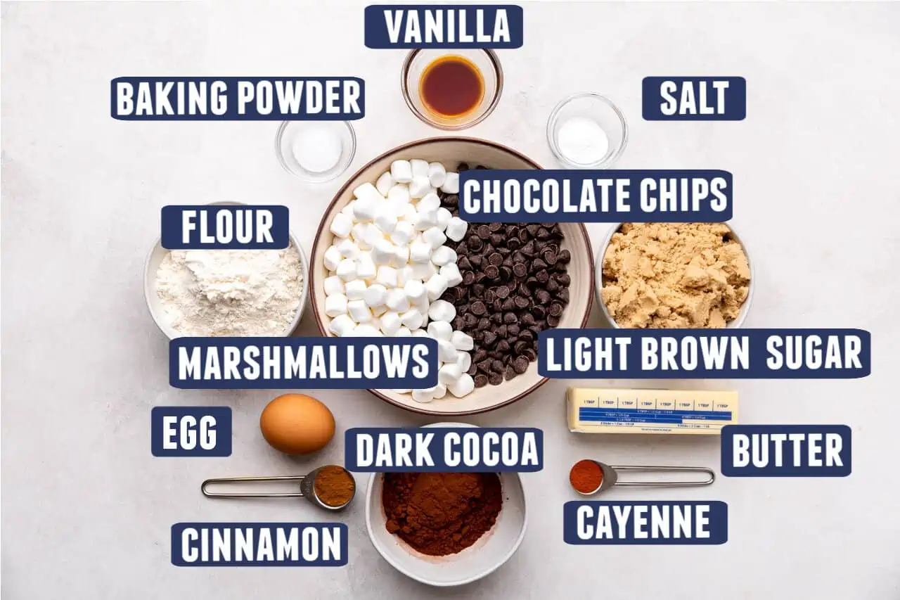 Ingredients needed to make Mexican Hot Chocolate cookies laid out on the counter. 