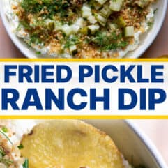 Fried Pickle and ranch dip collage pin.