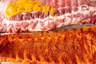 Ribs with mustard and dry rub.