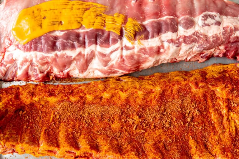 Ribs with mustard and dry rub.