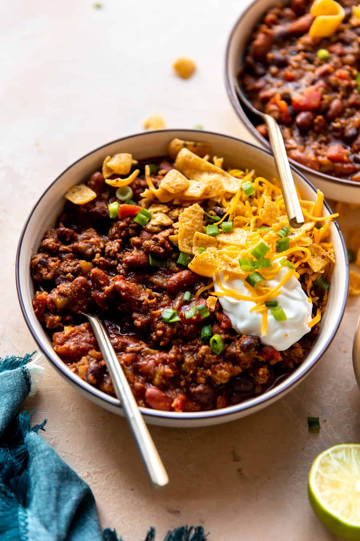 Image of Chili companion cup of chili with tortilla chips