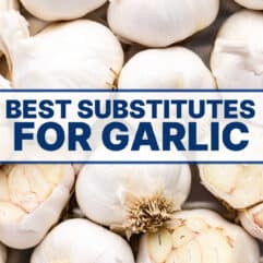 Garlic bulbs spread out, some with tip cut off to reveal cloves inside.