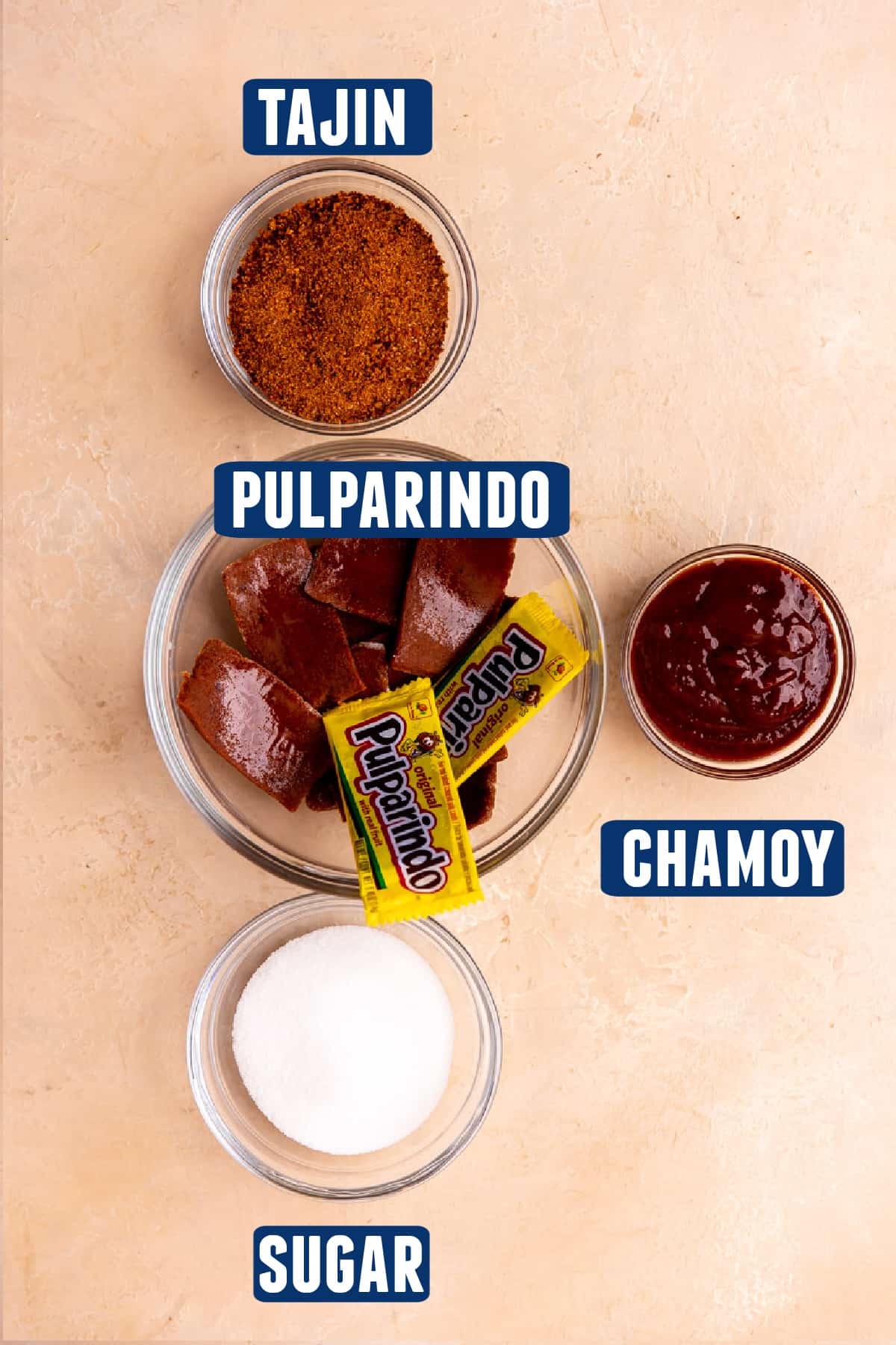 Ingredients needed to make chamoy rim dip paste at home.