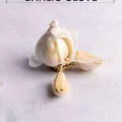 Garlic bulb split apart showing garlic cloves.