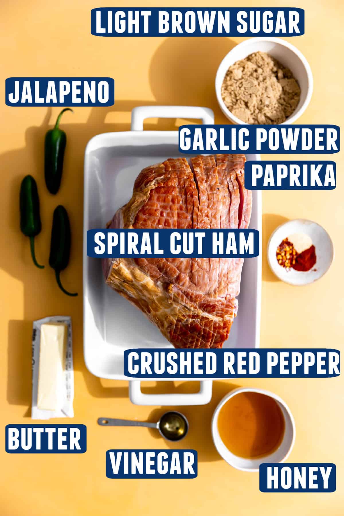 Ingredients needed to make a jalapeno honey glazed ham.