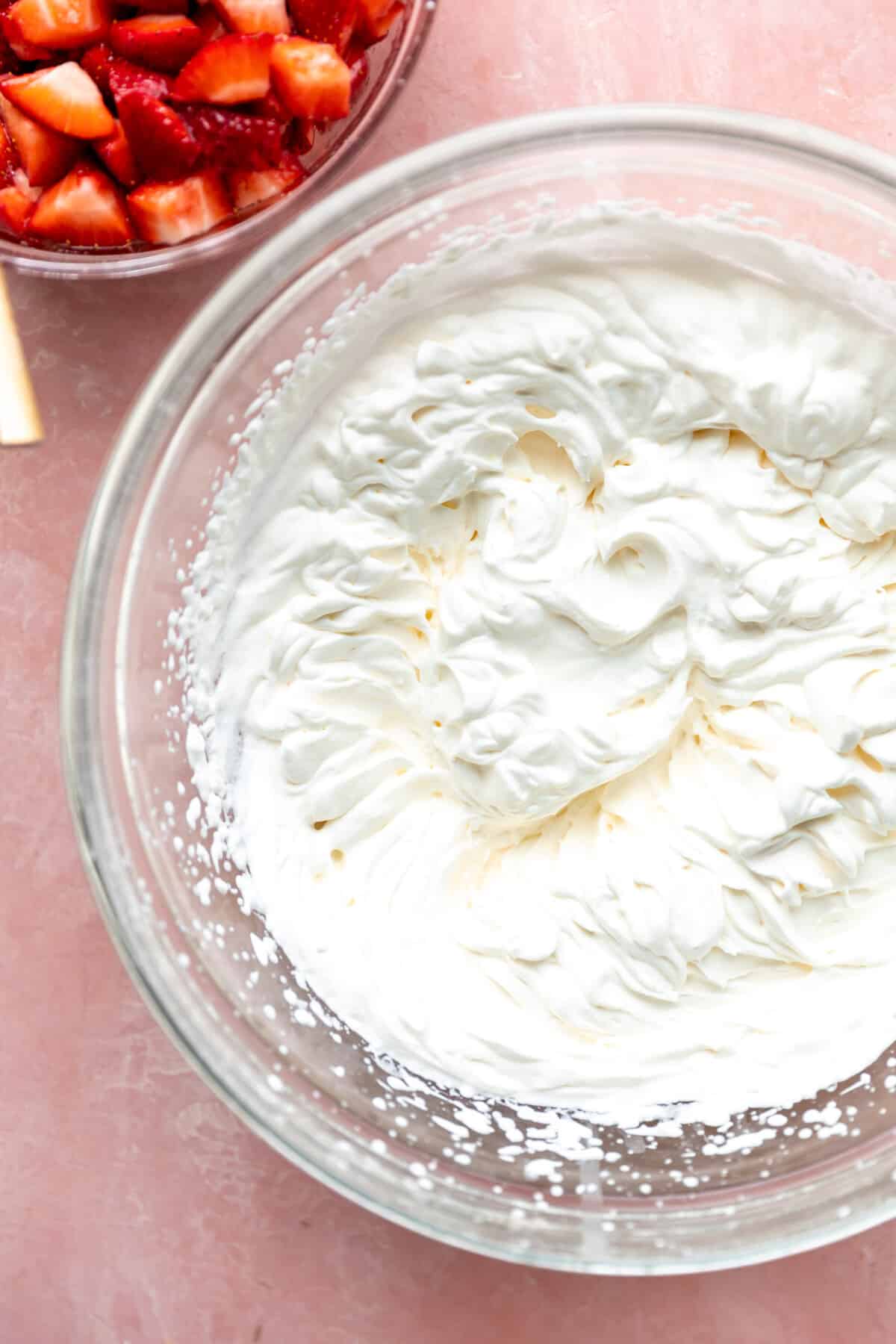 Bowl of homemade vanilla whipped cream.