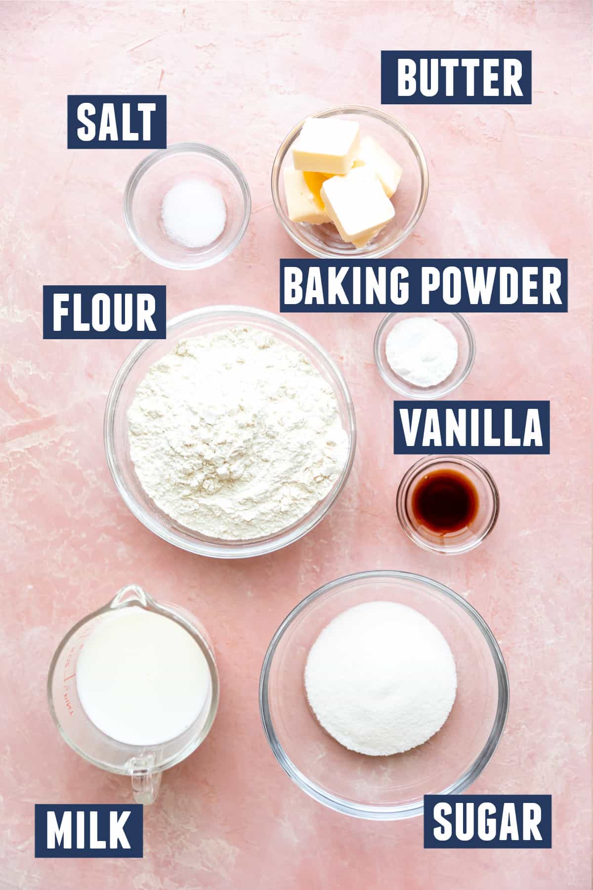 Ingredients needed to make a cobbler topping laid out on the counter. 