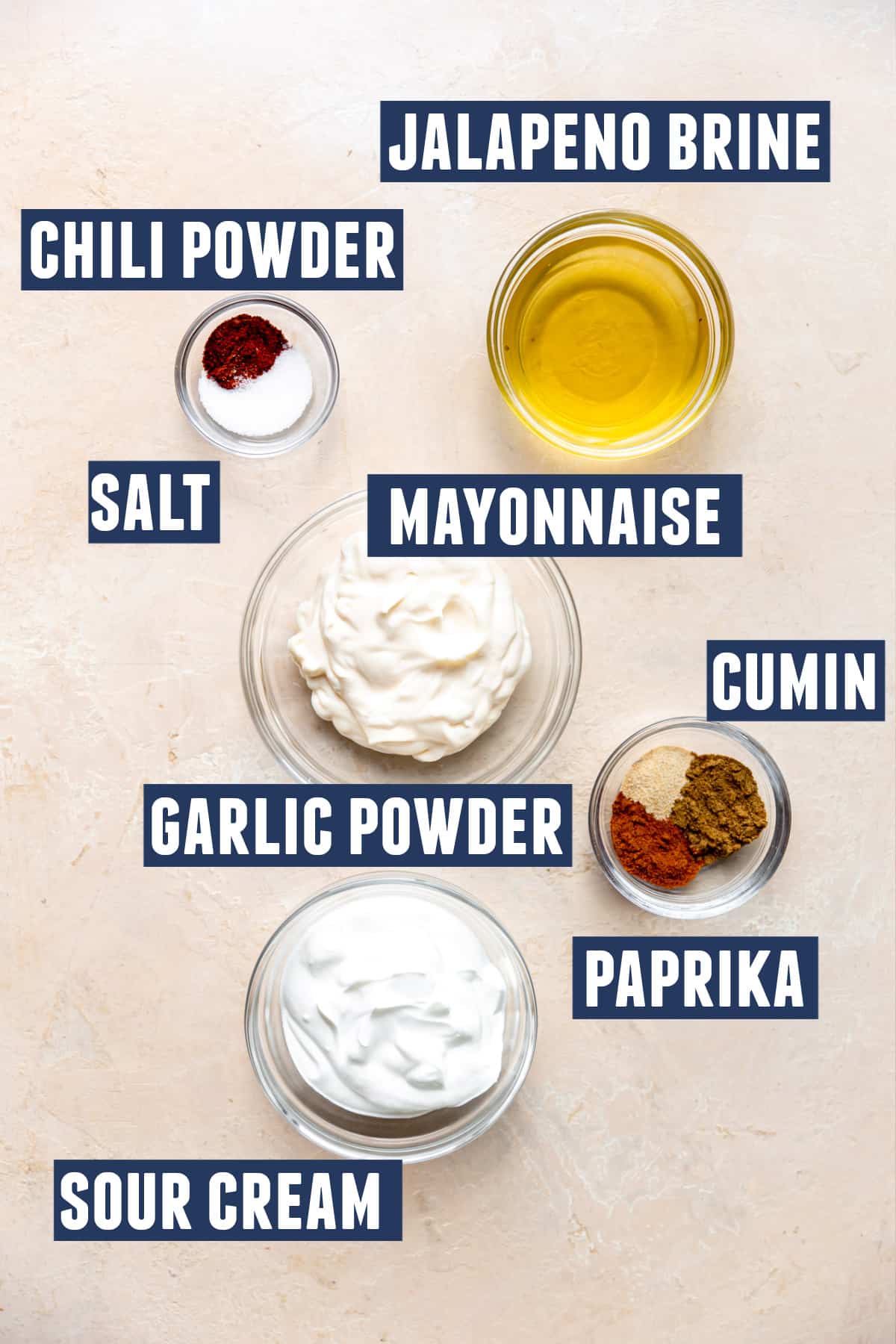 Ingredients needed to make homemade Taco Bell quesadilla sauce laid out on the counter. 