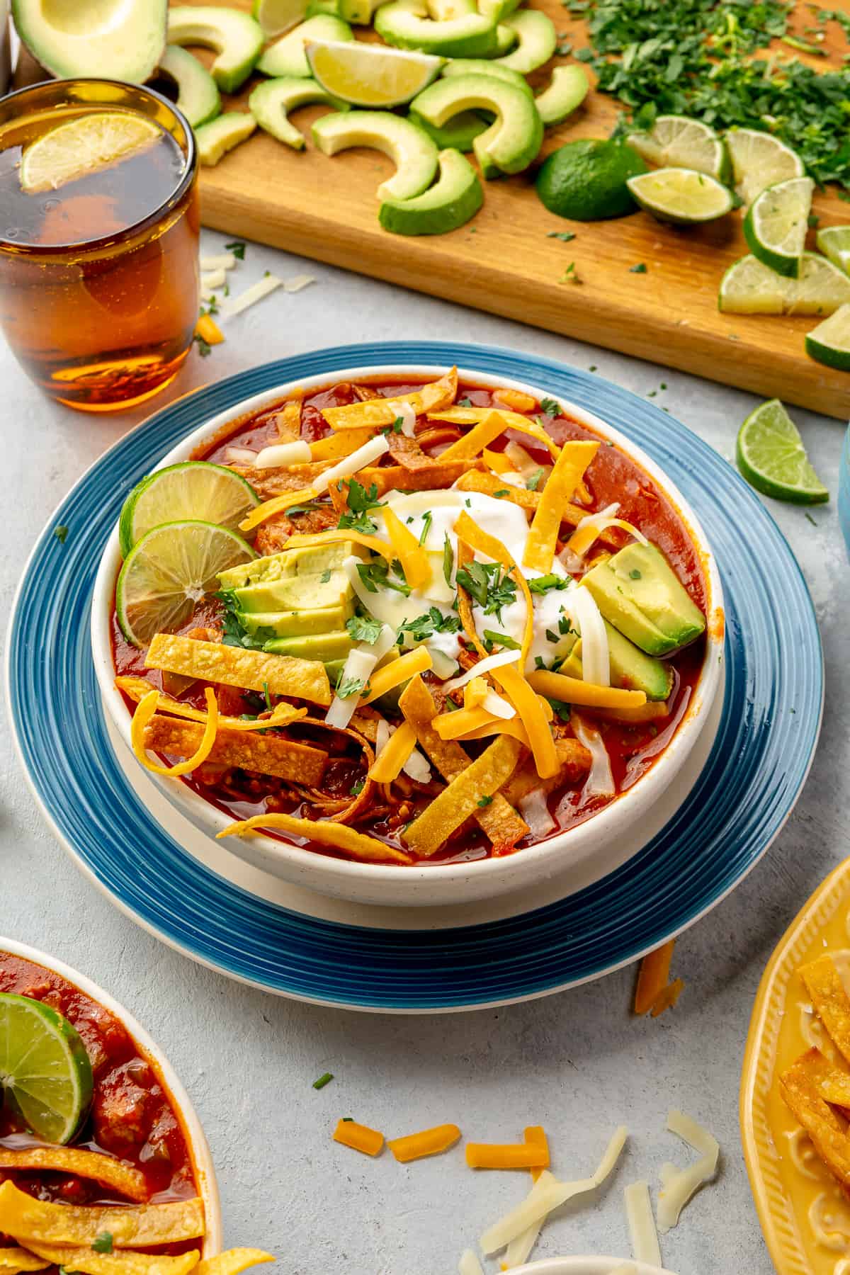 Bowl served with chicken tortilla soup. 