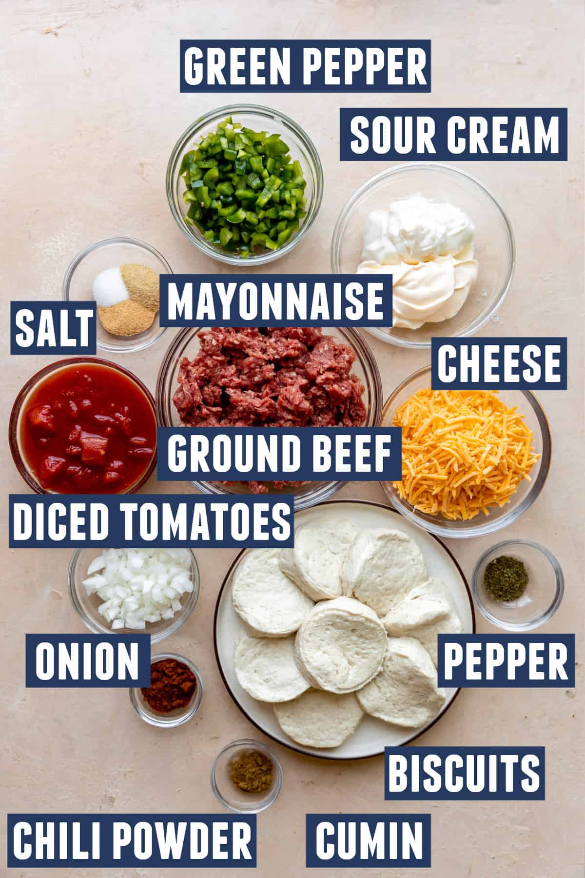 Ingredients needed to make John Wayne Casserole laid out on the counter. 