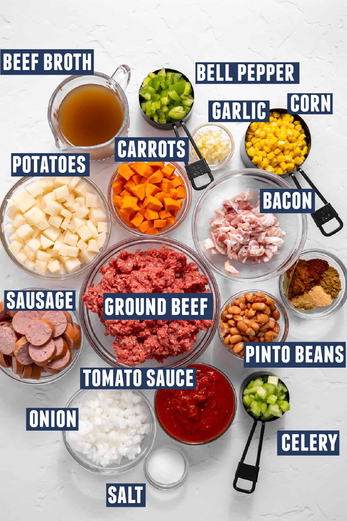 Ingredients needed to make cowboy stew. 