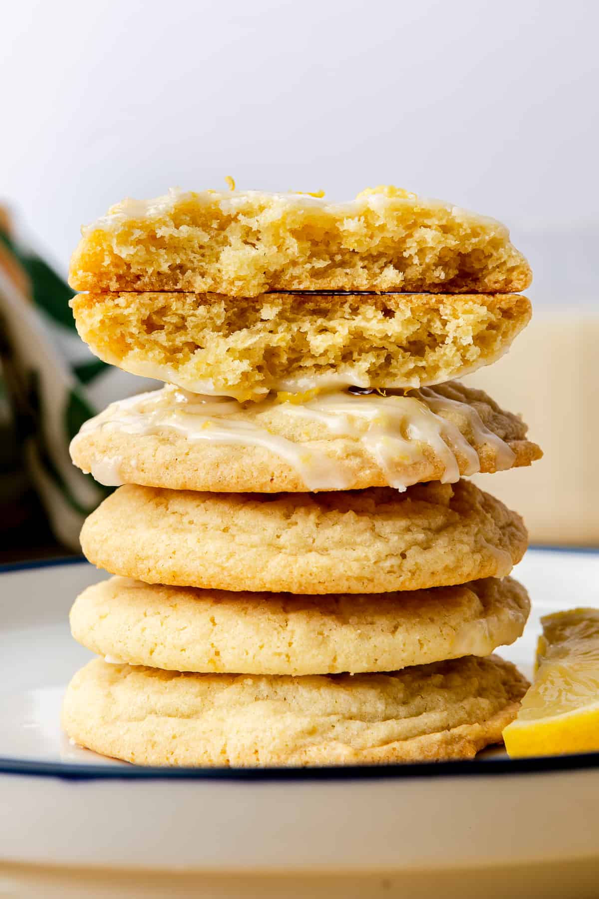 Stack of lemon cookies with glaze. 
