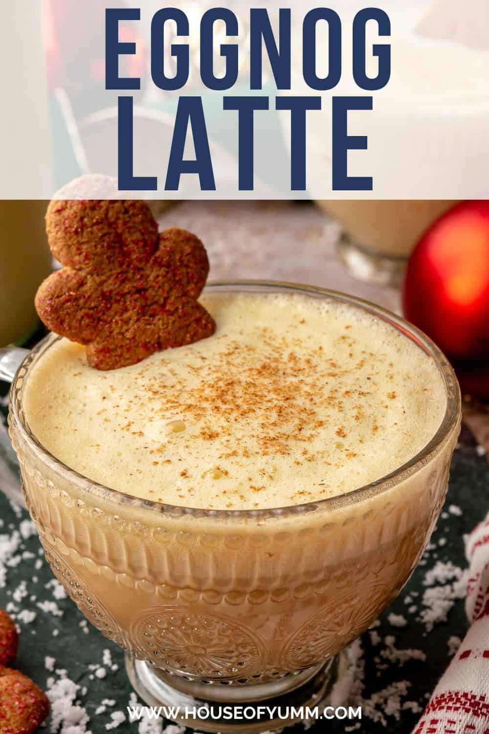 Eggnog latte with text.