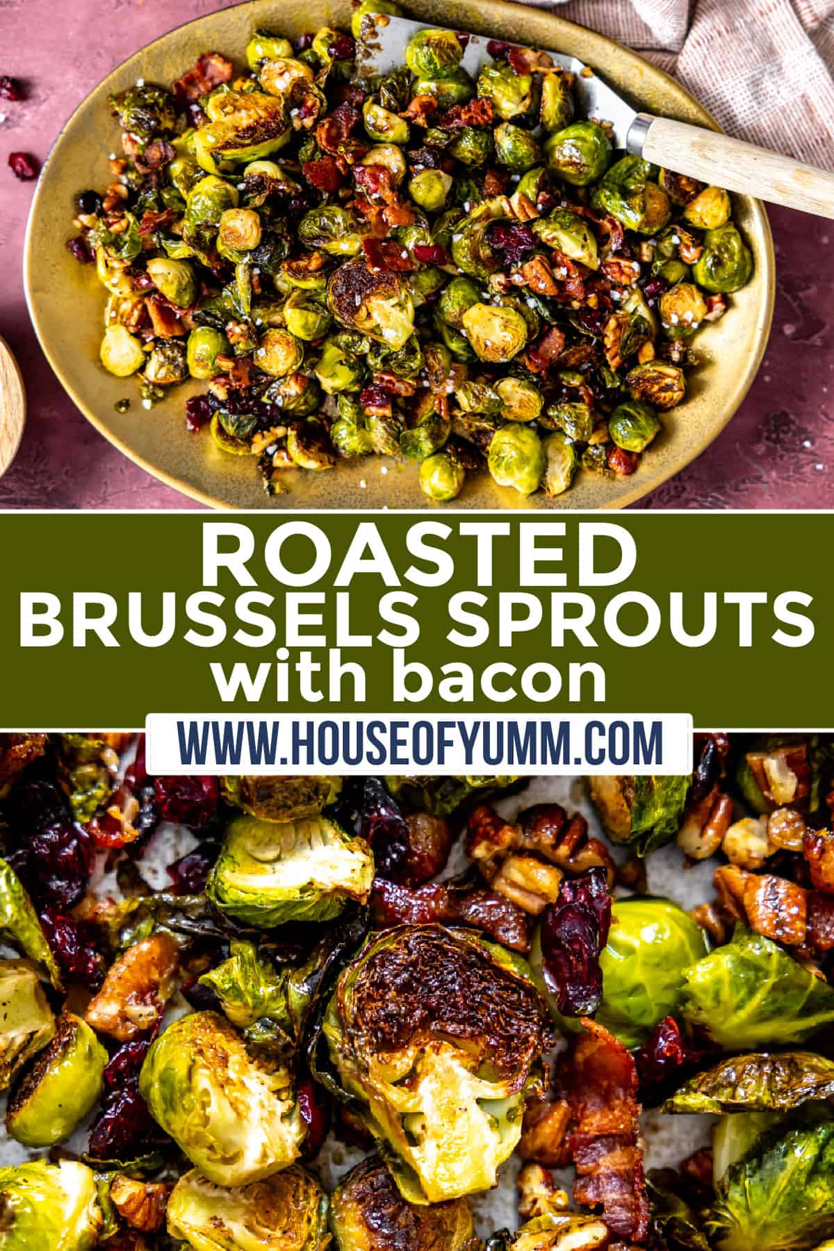Roasted Brussels sprouts with bacon collage pin.