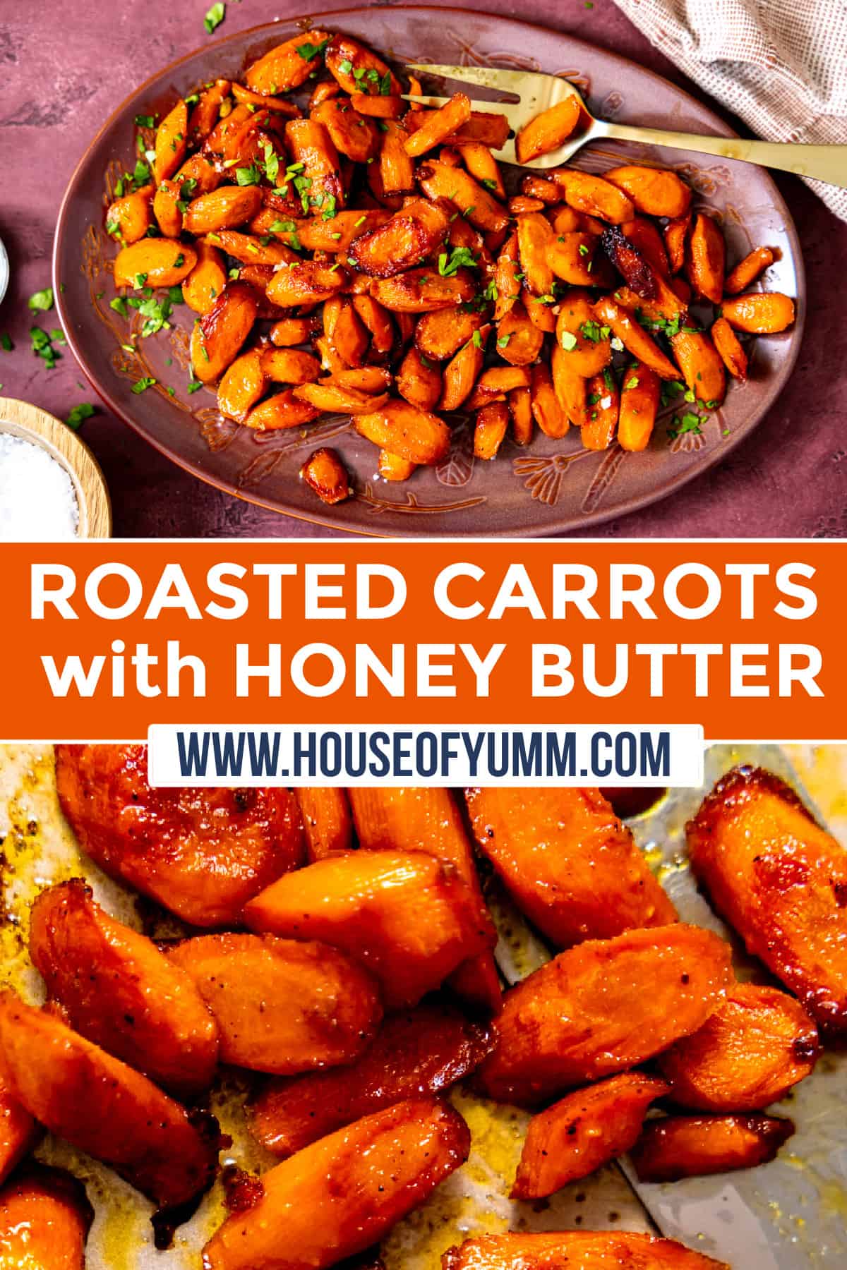 Roasted carrots with honey butter Pinterest collage.