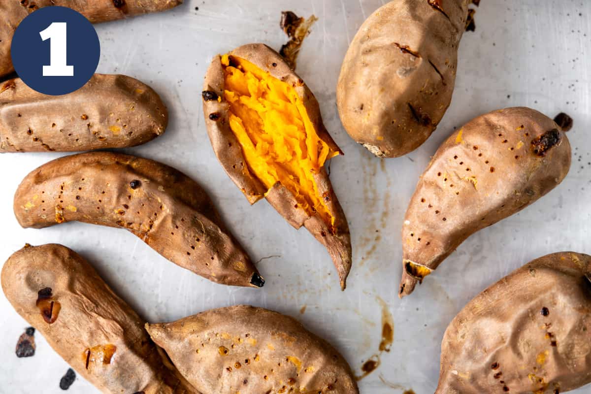 Baked sweet potato with the peels coming off. 